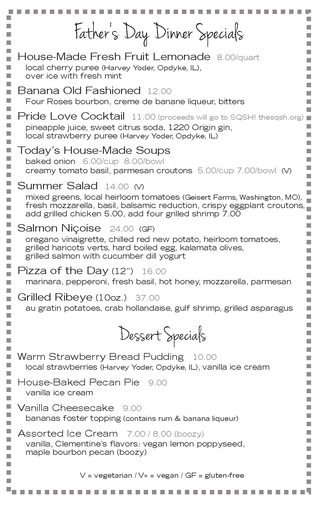 Father’s Day Dinner Specials SqWires Restaurant & Market